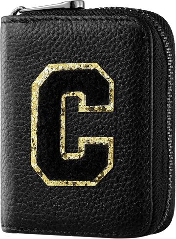 Ini-tial Genuine Leather Credit Card Holder Zipper Wallet,RFID Credit Card Holder With 22 Card Slots,Personalized Letter Small Wallet in Saudi Arabia