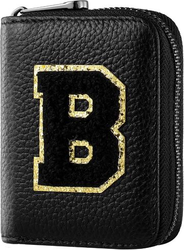 Ini-tial Genuine Leather Credit Card Holder Zipper Wallet,RFID Credit Card Holder With 22 Card Slots,Personalized Letter Small Wallet in Saudi Arabia