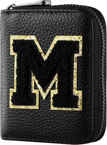 Ini-tial Genuine Leather Credit Card Holder Zipper Wallet,RFID Credit Card Holder With 22 Card Slots,Personalized Letter Small Wallet in Saudi Arabia