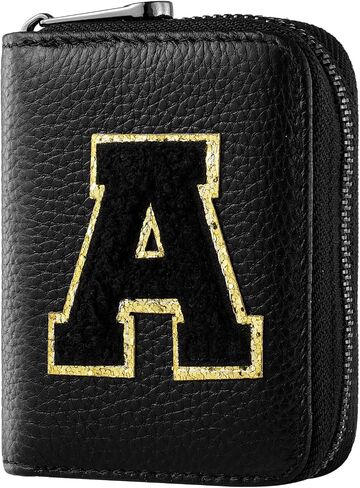 Ini-tial Genuine Leather Credit Card Holder Zipper Wallet,RFID Credit Card Holder With 22 Card Slots,Personalized Letter Small Wallet in Saudi Arabia