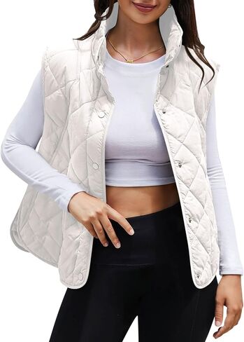 سترة Viottiset النسائية المنتفخة خفيفة الوزن وأزرار سفلية مبطنة بدون أكمام معطف جيليه مبطن مع جيوب in Kuwait