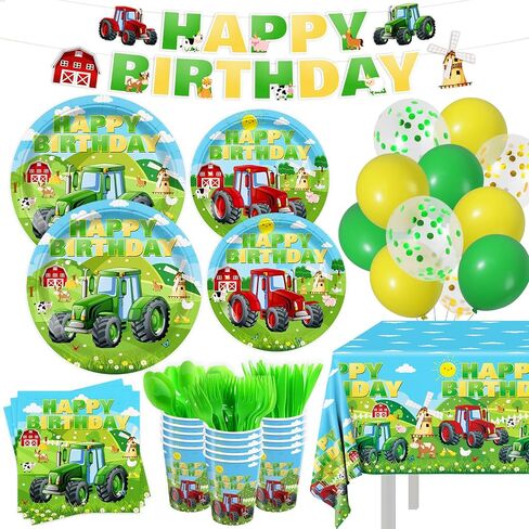 Tractor Birthday Party Supplies Tractor Party Plates Napkins Disposable Tractor Cup Tablecloth Tableware Set Birthday Banner 232pcs Boys Tractor Farm Birthday Party Decorations 24 Serve in Kuwait