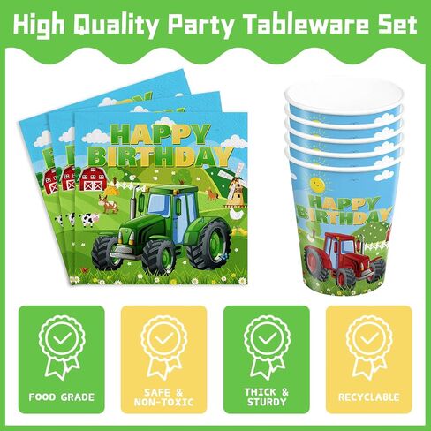 Tractor Birthday Party Supplies Tractor Party Plates Napkins Disposable Tractor Cup Tablecloth Tableware Set Birthday Banner 232pcs Boys Tractor Farm Birthday Party Decorations 24 Serve in Kuwait