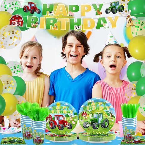 Tractor Birthday Party Supplies Tractor Party Plates Napkins Disposable Tractor Cup Tablecloth Tableware Set Birthday Banner 232pcs Boys Tractor Farm Birthday Party Decorations 24 Serve in Kuwait