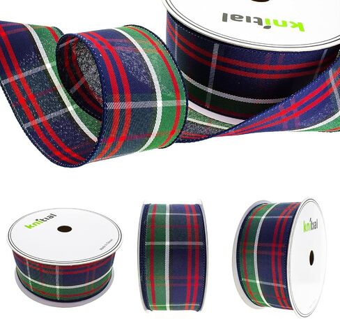 Tartan Plaid Ribbon 2-1/2" x 25 Yards Black Watch Ribbon with Wired Edges for Gift Wrapping, Crafts, and Decorations in Kuwait