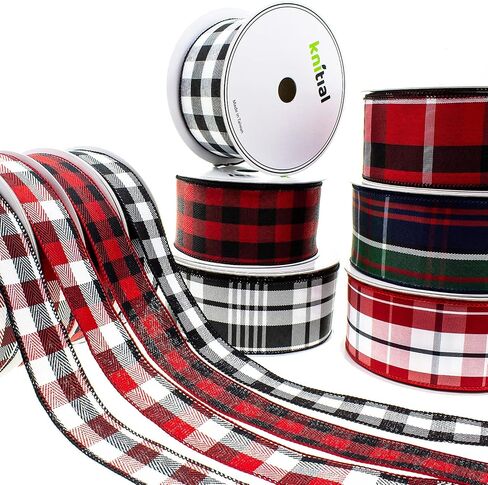 Tartan Plaid Ribbon 2-1/2" x 25 Yards Black Watch Ribbon with Wired Edges for Gift Wrapping, Crafts, and Decorations in Kuwait