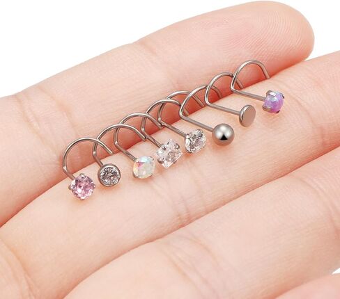 Yaalozei 22G 20G 18G G23 Titanium Nose Ring Studs Hypoallergenic Corkscrew Nose Studs Opal Diamond Nose Stud Silver Nostril Piercings Nose Piercing Jewerly for Women Men CZ 3mm in Saudi Arabia