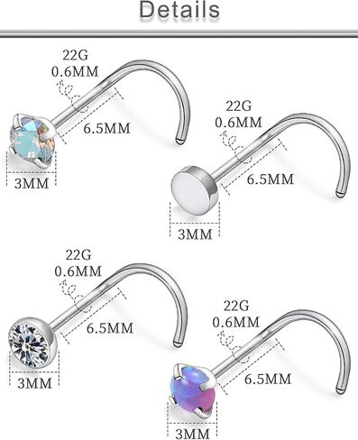Yaalozei 22G 20G 18G G23 Titanium Nose Ring Studs Hypoallergenic Corkscrew Nose Studs Opal Diamond Nose Stud Silver Nostril Piercings Nose Piercing Jewerly for Women Men CZ 3mm in Saudi Arabia