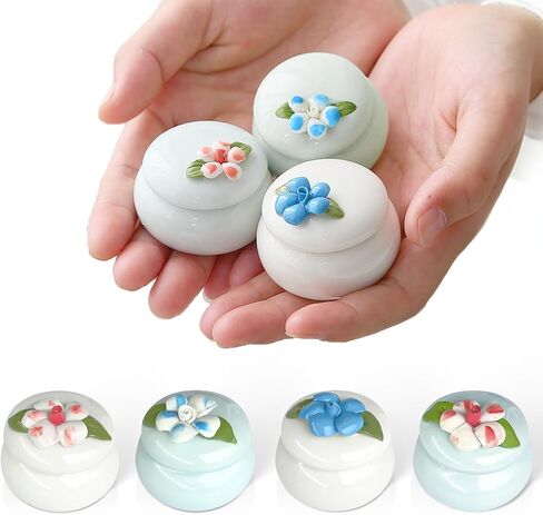 Small Urns for Human Ashes Keepsake - Mini Ceramic Urns with 3D Floral Design & Vintage Copper Ring - 2.13" x 1.97", 20ml Decorative Keepsakes for Pets and Loved Ones - RoyalBlue in Saudi Arabia