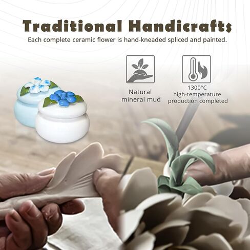 Small Urns for Human Ashes Keepsake - Mini Ceramic Urns with 3D Floral Design & Vintage Copper Ring - 2.13" x 1.97", 20ml Decorative Keepsakes for Pets and Loved Ones - RoyalBlue in Saudi Arabia