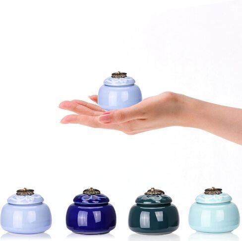 Small Urns for Human Ashes Keepsake - Mini Ceramic Urns with 3D Floral Design & Vintage Copper Ring - 2.13" x 1.97", 20ml Decorative Keepsakes for Pets and Loved Ones - RoyalBlue in Saudi Arabia