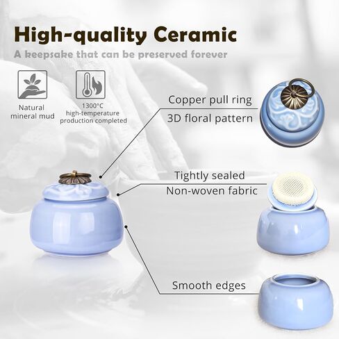 Small Urns for Human Ashes Keepsake - Mini Ceramic Urns with 3D Floral Design & Vintage Copper Ring - 2.13" x 1.97", 20ml Decorative Keepsakes for Pets and Loved Ones - RoyalBlue in Saudi Arabia