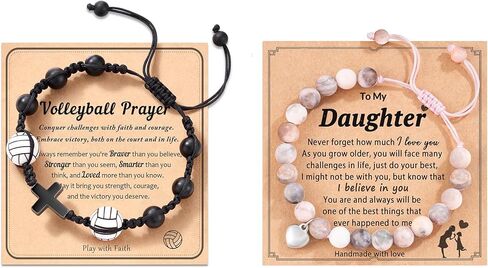 أساور الكرة الطائرة HGDEER ​​وسوار ساحر على شكل قلب من الحجر الطبيعي للفتيات من عائلة الأم والأب والأصدقاء in Kuwait