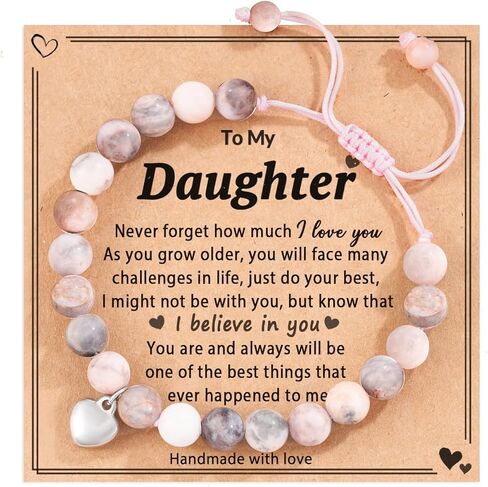 أساور الكرة الطائرة HGDEER ​​وسوار ساحر على شكل قلب من الحجر الطبيعي للفتيات من عائلة الأم والأب والأصدقاء in Kuwait