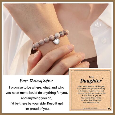 أساور الكرة الطائرة HGDEER ​​وسوار ساحر على شكل قلب من الحجر الطبيعي للفتيات من عائلة الأم والأب والأصدقاء in Kuwait