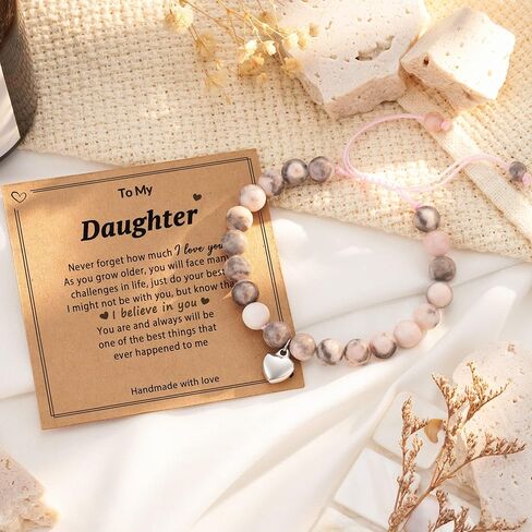 أساور الكرة الطائرة HGDEER ​​وسوار ساحر على شكل قلب من الحجر الطبيعي للفتيات من عائلة الأم والأب والأصدقاء in Kuwait