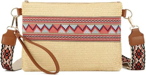 KUANG! Straw Bag for Women Handwoven Clutch Purses Slim Wallet National Style Wristlet Purse Summer Beach Shoulder Bag in Saudi Arabia