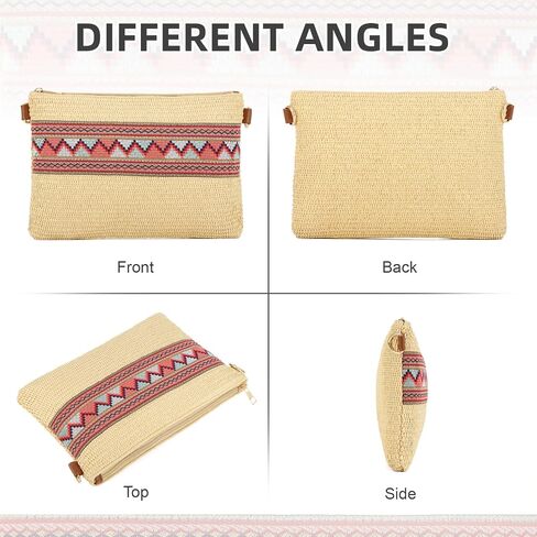 KUANG! Straw Bag for Women Handwoven Clutch Purses Slim Wallet National Style Wristlet Purse Summer Beach Shoulder Bag in Saudi Arabia
