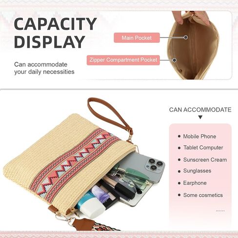 KUANG! Straw Bag for Women Handwoven Clutch Purses Slim Wallet National Style Wristlet Purse Summer Beach Shoulder Bag in Saudi Arabia
