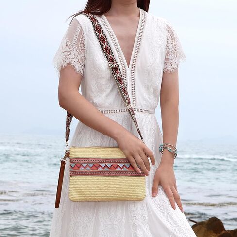 KUANG! Straw Bag for Women Handwoven Clutch Purses Slim Wallet National Style Wristlet Purse Summer Beach Shoulder Bag in Saudi Arabia