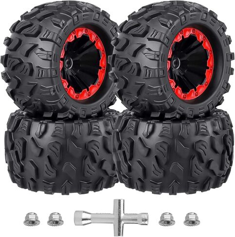 مجموعة عجلات وإطارات شاحنة Hex RC مسبقة اللصق 12 مم كاملة لأنظمة 1/10 Traxxas Hoss 4x4 Stampede 2wd VXL Redcat Volcano EPX Pro 2s 3s 4s Lipo بدون فرش in Saudi Arabia