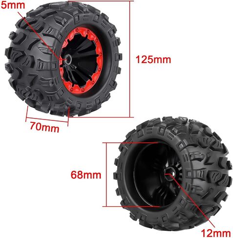 مجموعة عجلات وإطارات شاحنة Hex RC مسبقة اللصق 12 مم كاملة لأنظمة 1/10 Traxxas Hoss 4x4 Stampede 2wd VXL Redcat Volcano EPX Pro 2s 3s 4s Lipo بدون فرش in Saudi Arabia