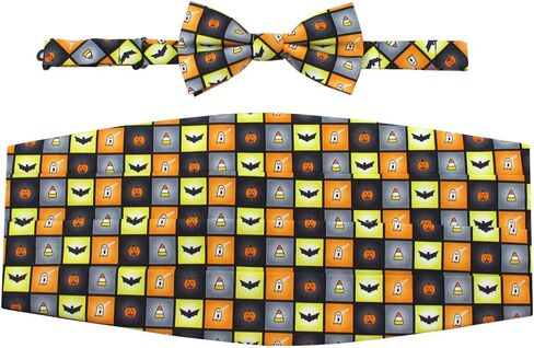 مجموعة مربعات الهالوين المخيفة للرجال من Jack-O'-Lantern Ghost Candy Corn Bats Cummerbund in Kuwait