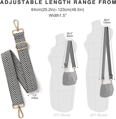 Purse Strap Crossbody Bag Strap for Replacement Adjustable Bag Straps, Black-White-Stripe in Kuwait