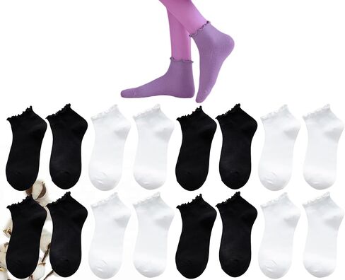 CHUNFO Womens Ruffle Socks Ankle Classic Basic Colorful Cotton Running Athletic Dress Sock Crew Size5-9.5 in Kuwait
