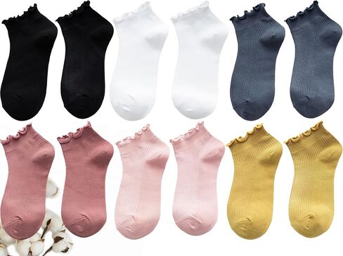 CHUNFO Womens Ruffle Socks Ankle Classic Basic Colorful Cotton Running Athletic Dress Sock Crew Size5-9.5 in Kuwait
