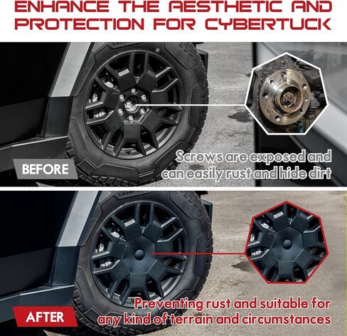 EPAPHRAS غطاء قبعات محور العجلة المركزي لـ Cybertruck 2024 2023 أغطية العجلات تغطية كاملة لملحقات Cybertruck، 4 عبوات in Kuwait