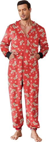 Ekouaer Mens Onesie Pajamas One Piece Christmas Pajama Set Zipper Up Onesie Pajama Sleepwear S-XXL in Saudi Arabia