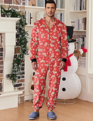 Ekouaer Mens Onesie Pajamas One Piece Christmas Pajama Set Zipper Up Onesie Pajama Sleepwear S-XXL in Saudi Arabia