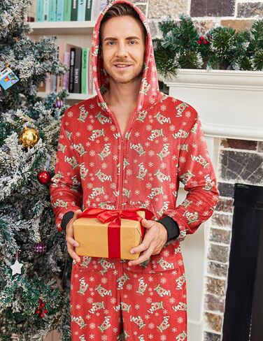 Ekouaer Mens Onesie Pajamas One Piece Christmas Pajama Set Zipper Up Onesie Pajama Sleepwear S-XXL in Saudi Arabia
