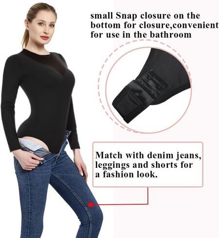 SEXYWG Long Sleeve Bodysuits for Women Crew Neck Basic Thong Bodysuit Tummy Control Shirts Tops in Saudi Arabia