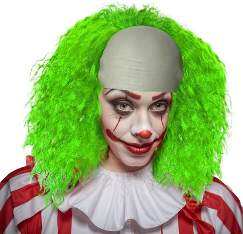 Green Wig with Bald Cap Clown Short Curly Afro Wig Green Ombre Wavy Wig Party Cosplay Costume Wigs Halloween Men Women (Green Wig) in Saudi Arabia