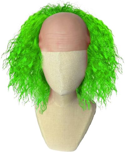 Green Wig with Bald Cap Clown Short Curly Afro Wig Green Ombre Wavy Wig Party Cosplay Costume Wigs Halloween Men Women (Green Wig) in Saudi Arabia