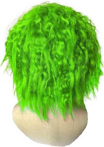 Green Wig with Bald Cap Clown Short Curly Afro Wig Green Ombre Wavy Wig Party Cosplay Costume Wigs Halloween Men Women (Green Wig) in Saudi Arabia