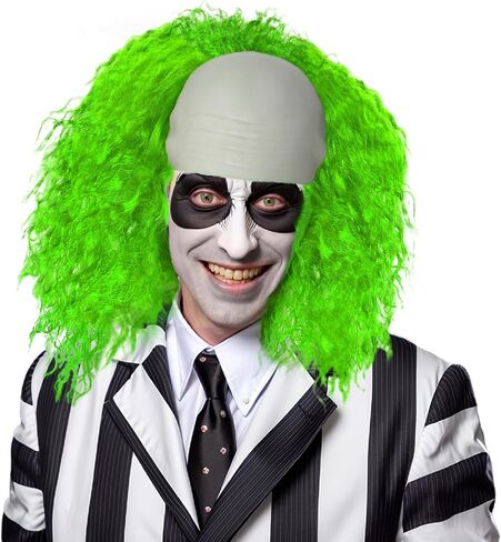Green Wig with Bald Cap Clown Short Curly Afro Wig Green Ombre Wavy Wig Party Cosplay Costume Wigs Halloween Men Women (Green Wig) in Saudi Arabia