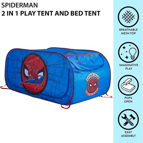 Marvel Spiderman 2 in 1 Kids Pop Up Play Tent and Twin Bed Tent for Pretend and Imaginative Play in Saudi Arabia