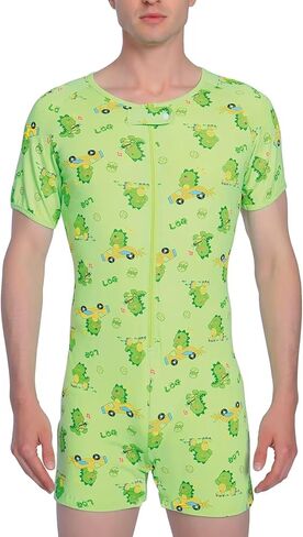 Men's Short Sleeve Romper Crotch Shirt Bodysuit One Piece Pajamas in Kuwait