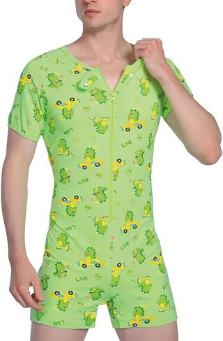 Men's Short Sleeve Romper Crotch Shirt Bodysuit One Piece Pajamas in Kuwait