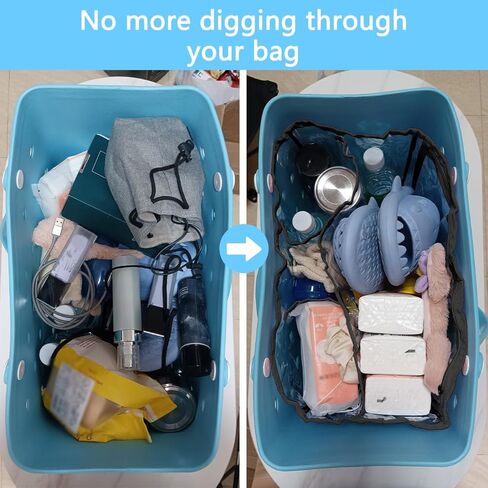 إدراج حقيبة مقاومة للماء لحقيبة Bogg XL، إدراج سحاب الحقيبة المقسمة لحقائب الشاطئ، حقيبة تخزين إدراج أكياس داخلية مع 5 جيوب، تنظيم حقيبتك وتقسيم المساحة، أسود in Kuwait