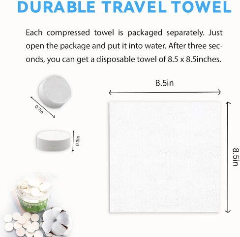Compressed Towels Portable Disposable Compressed Cotton Coin Tissue Towel for Travel, Camping, Hiking, Sport, Beauty Salon, Home Hand Wipes 100Pcs in Saudi Arabia