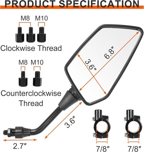 مرايا ATV مرايا جانبية للرؤية الخلفية للدراجة النارية مع مسامير ملولبة M8 M10، مرايا الرؤية الخلفية للدراجة النارية متوافقة مع الدراجة والسكوتر وATV وUTV والدراجة الترابية والمزيد in Kuwait