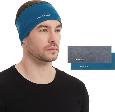 MIORICK 2 حزمة من عصابة الرأس من صوف ميرينو، عصابة رأس للتمرين للنساء والرجال، أربطة شعر غير قابلة للانزلاق وممتصة للرطوبة للجري in Kuwait