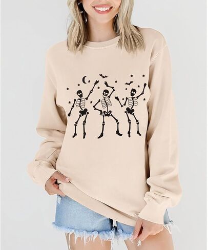 بلوزات نسائية للرقص على شكل هيكل عظمي للهالوين، قمصان بأكمام طويلة للموسم المخيف، بلوفر برقبة دائرية، بلوزات كبيرة الحجم in Kuwait