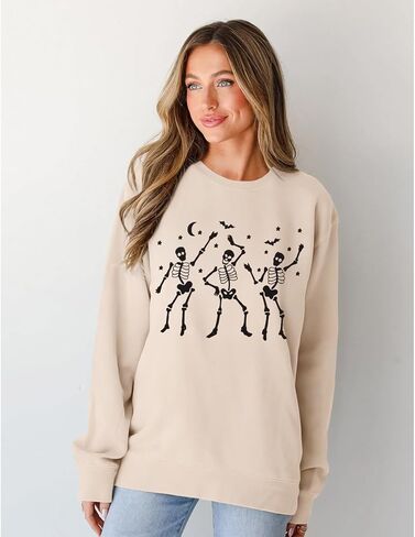 بلوزات نسائية للرقص على شكل هيكل عظمي للهالوين، قمصان بأكمام طويلة للموسم المخيف، بلوفر برقبة دائرية، بلوزات كبيرة الحجم in Kuwait