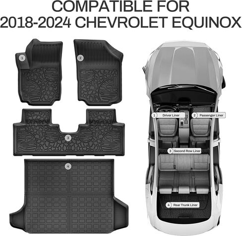 Floor Mats & Cargo Liner for Chevy Equinox/GMC Terrain 2024 2023 2022-2018, Custom Fit TPE All Weather Chevrolet Equinox Floor Liners and Rear Cargo Mat Waterproof Car Mats Set Accessories, Black in Saudi Arabia