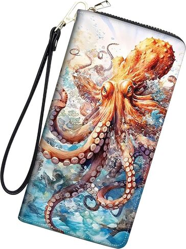 محافظ نسائية ذات سعة كبيرة، محفظة بمقبض للرجال والنساء، محفظة رفيعة وحامل بطاقات الائتمان، محفظة للهاتف الخلوي بحجب RFID للرجال والنساء، أخطبوط كبير in Kuwait